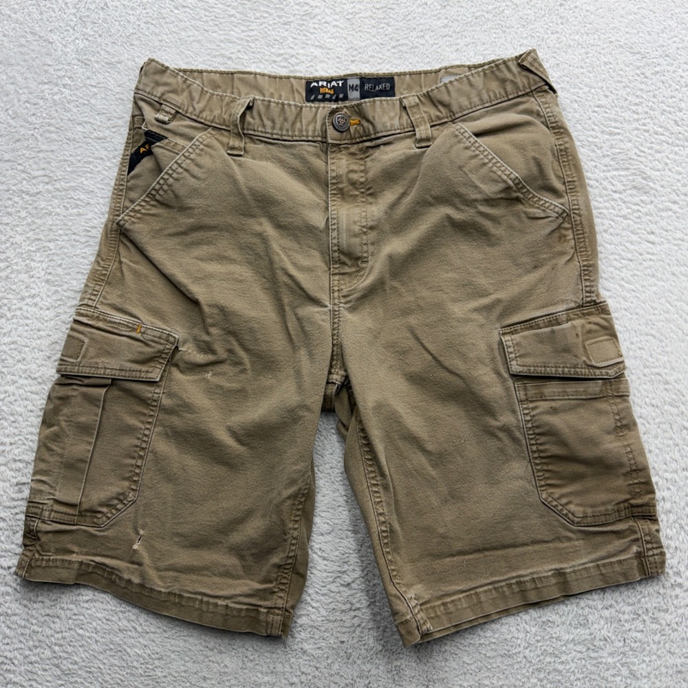 Ariat Rebar M4 Relaxed Fit Cargo Shorts Mens 34‎ Tan Khaki Workwear Utility 8474
